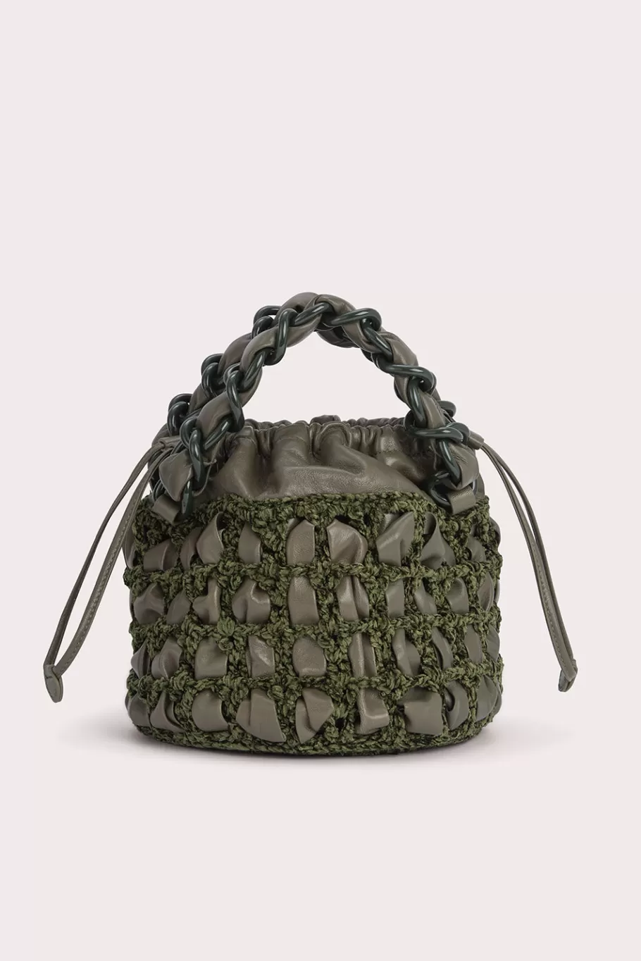 Discount Cass Military Green Chenille And Leather Women Bags