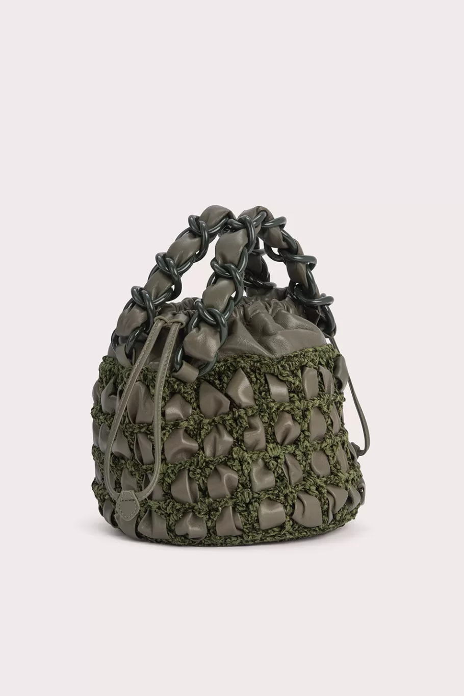 Discount Cass Military Green Chenille And Leather Women Bags