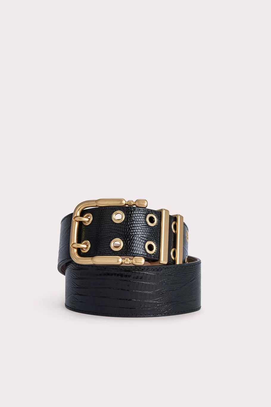 New Duo Black Lizard Embossed Leather Women Belts