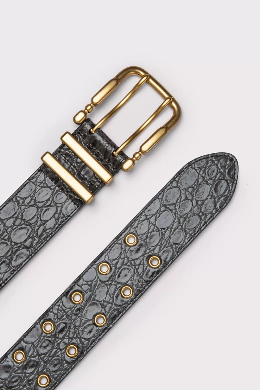 Discount Duo Cement Circular Croco Embossed Leather Women Belts