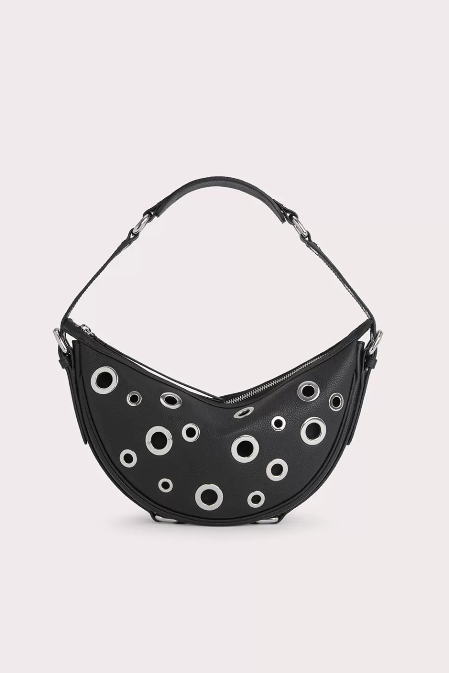 Shop Gib Black Small Grain Calf Leather And Eyelets Women Shoulder Bags