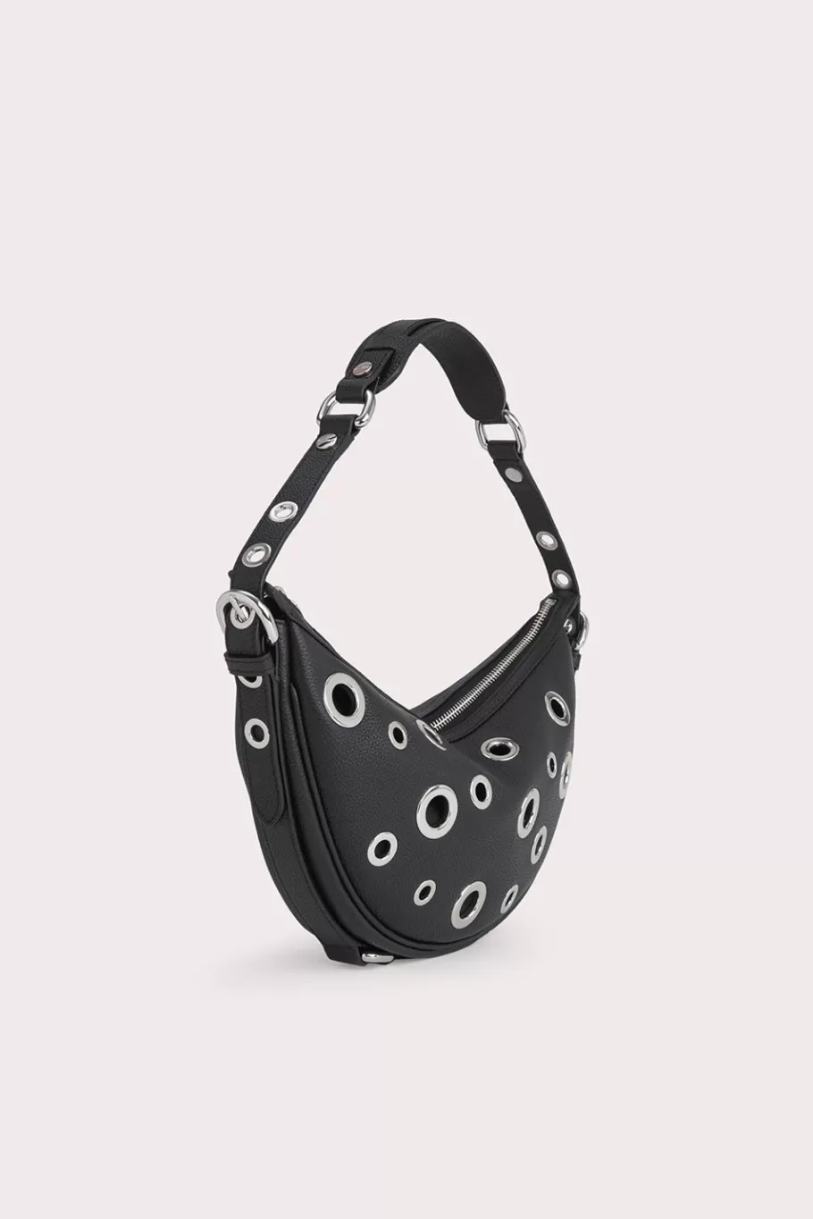 Shop Gib Black Small Grain Calf Leather And Eyelets Women Shoulder Bags