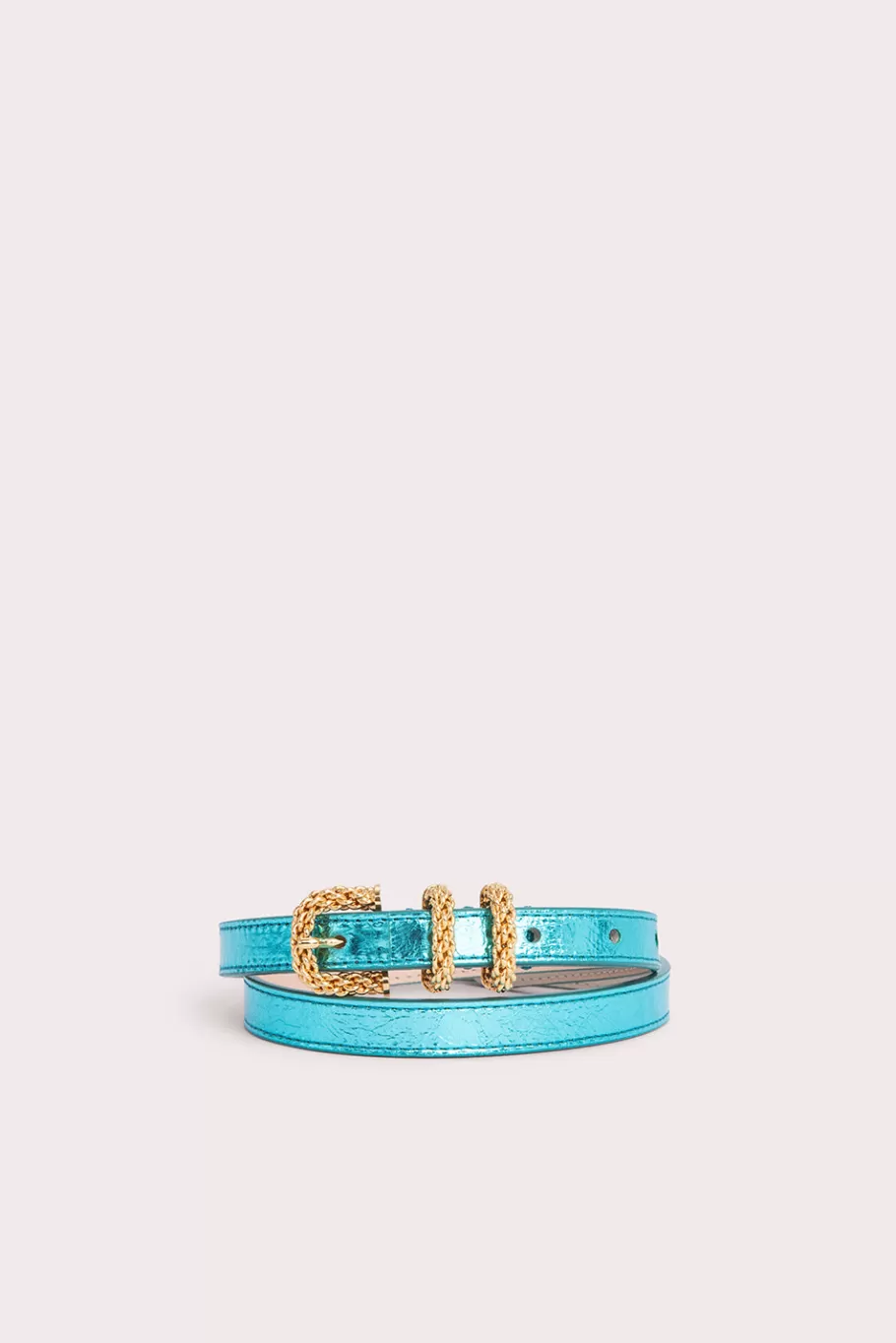 Clearance Kat Aquamarine Metallic Leather Women Belts