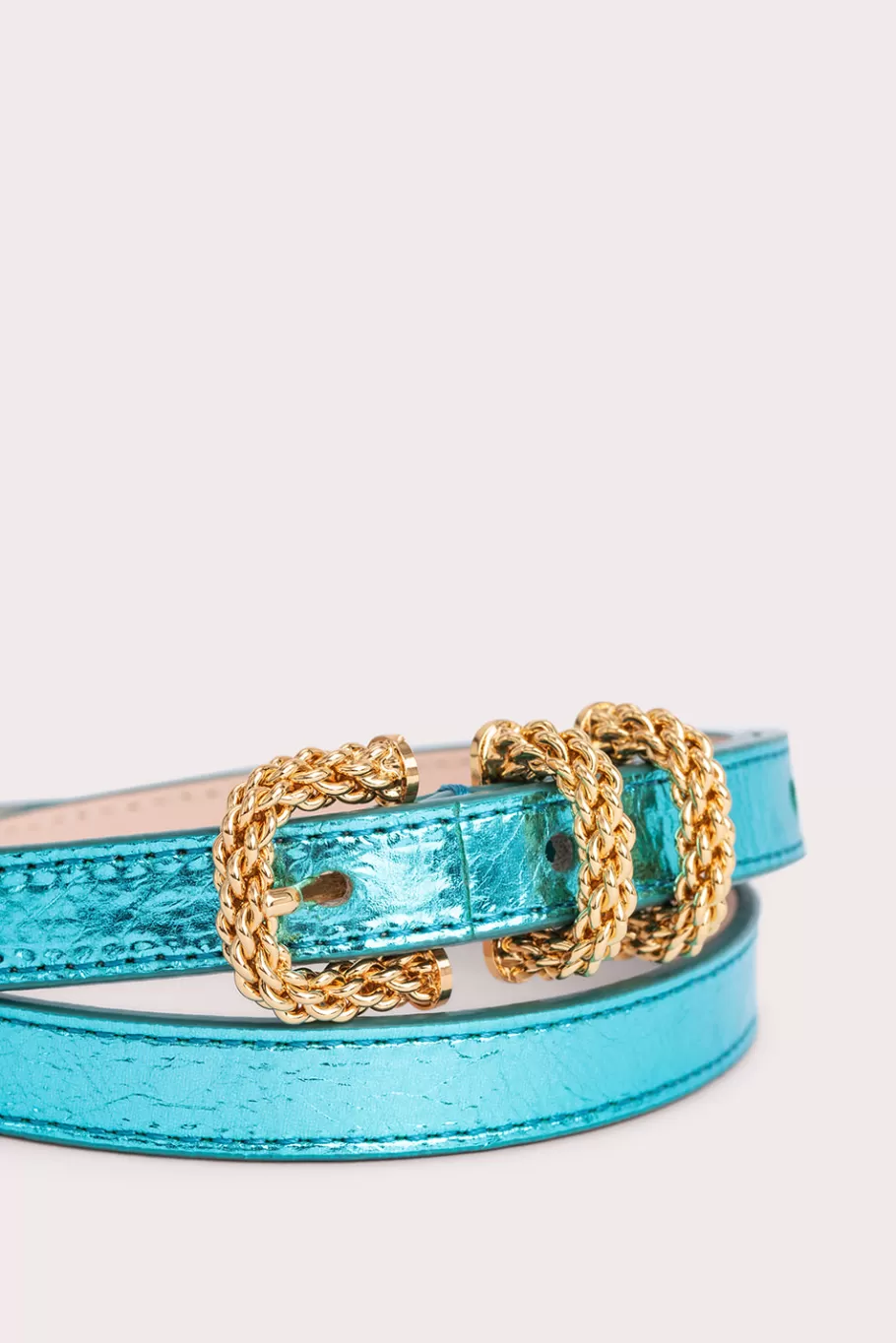 Clearance Kat Aquamarine Metallic Leather Women Belts