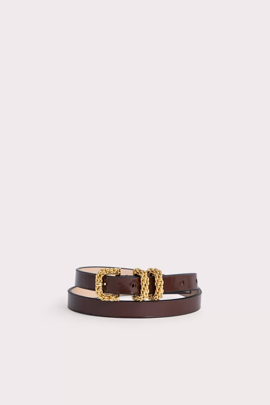 Online Kat Brown Semi Patent Leather Women Belts