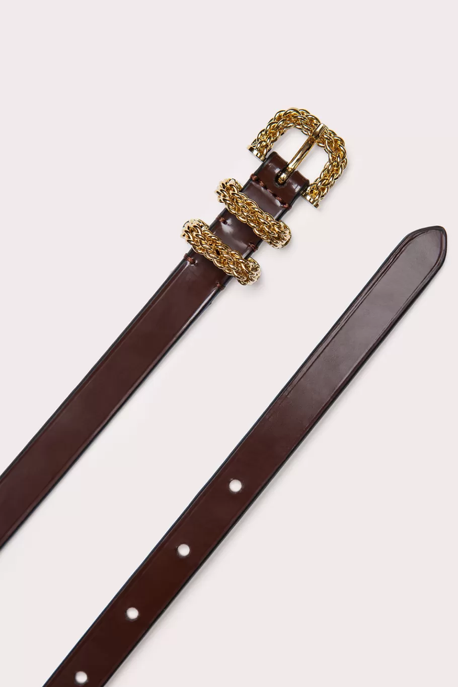 Online Kat Brown Semi Patent Leather Women Belts