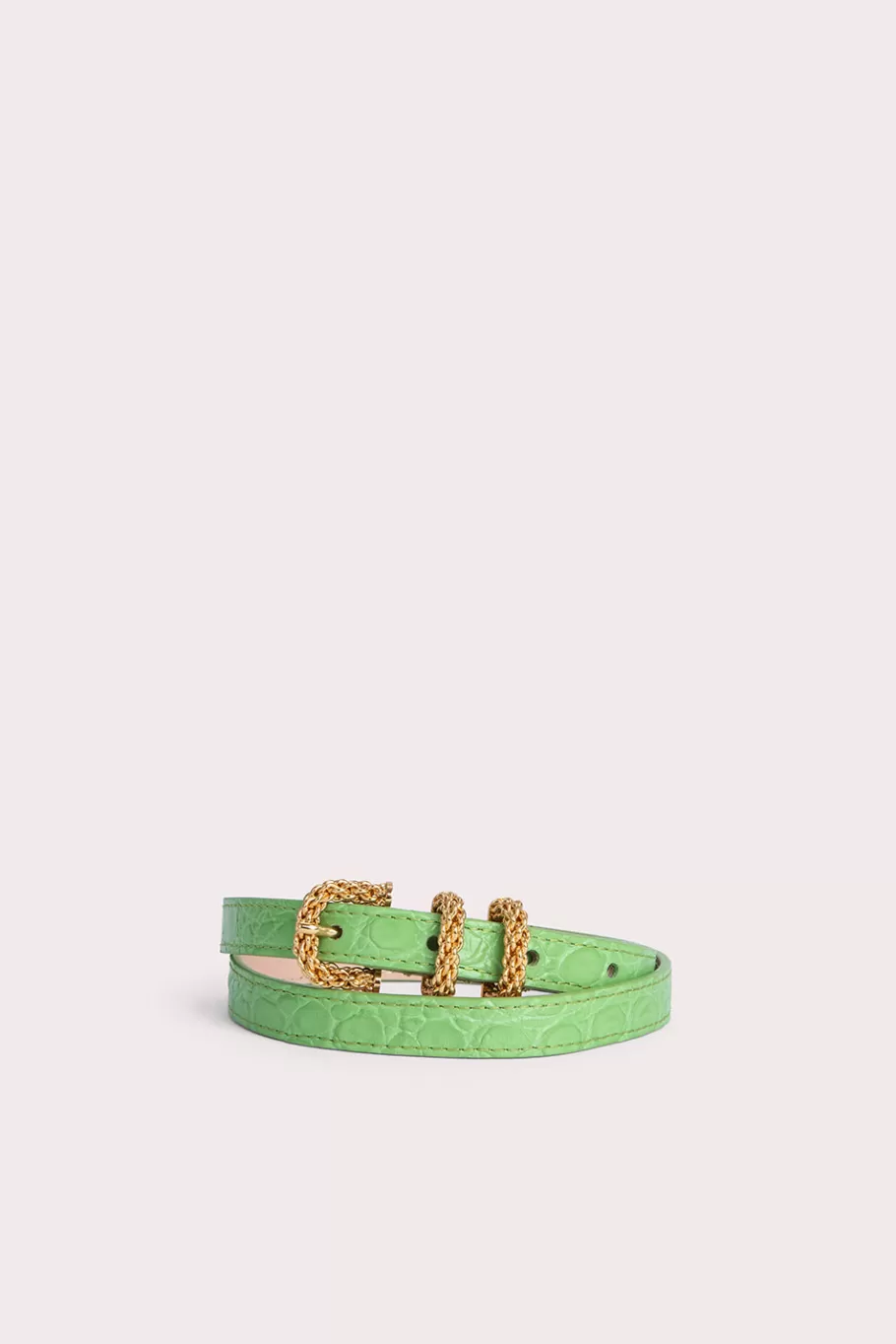 Hot Kat Fresh Green Circular Croco Embossed Leather Women Belts