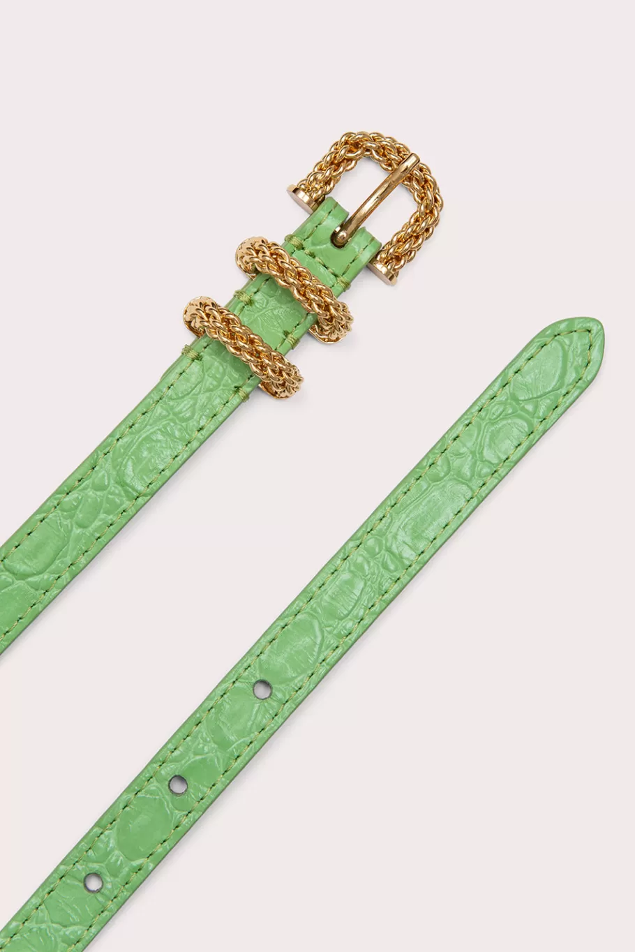 Hot Kat Fresh Green Circular Croco Embossed Leather Women Belts