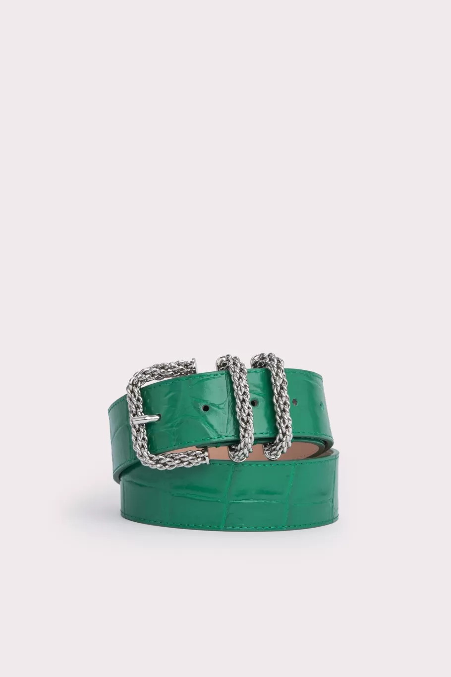 Cheap Katina Clover Green Maxi Croco Embossed Leather Women Belts