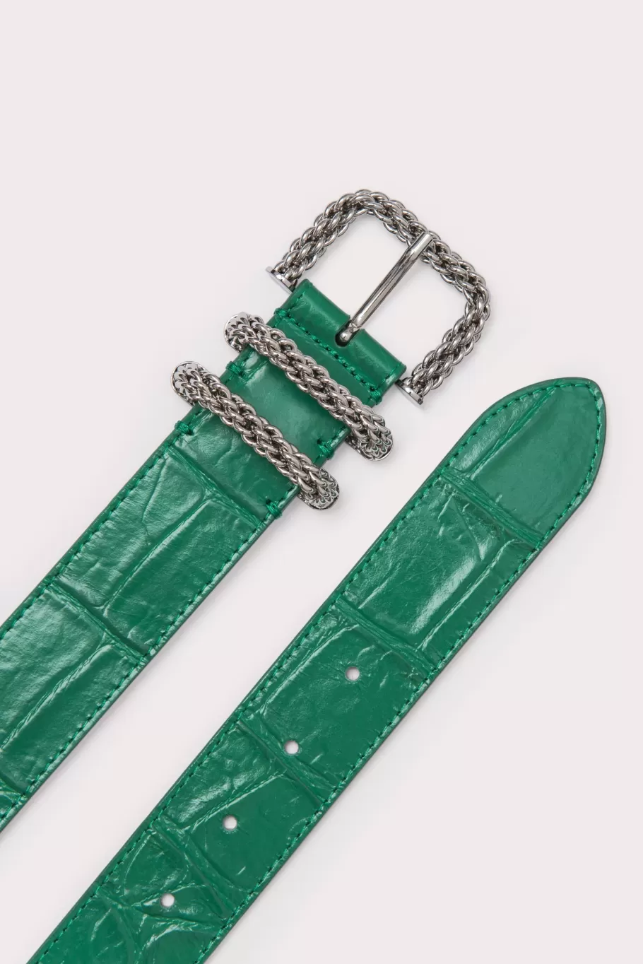 Cheap Katina Clover Green Maxi Croco Embossed Leather Women Belts