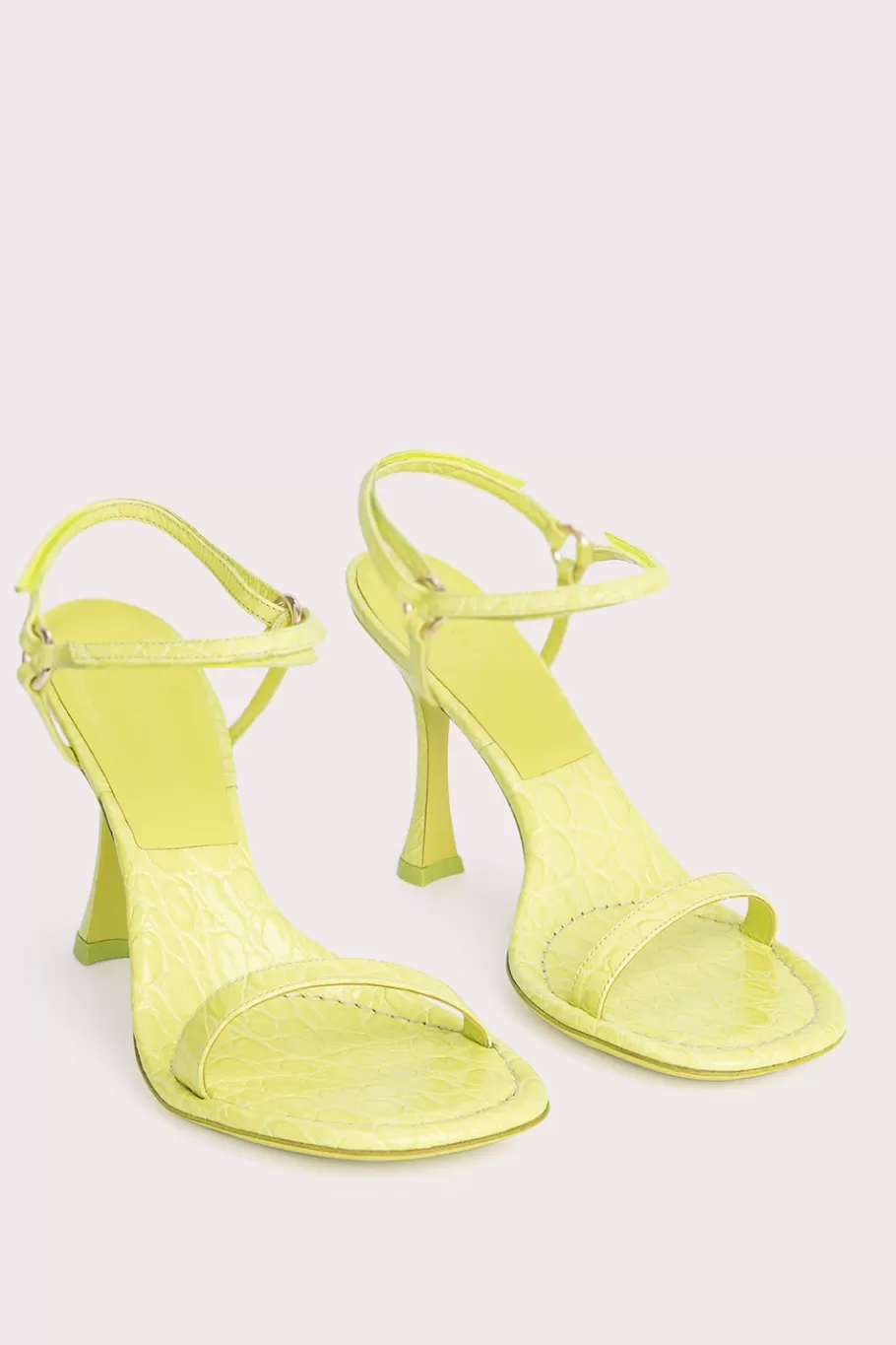 Best Sale Mia Acid Green Circular Croco Embossed Leather Women Shoes