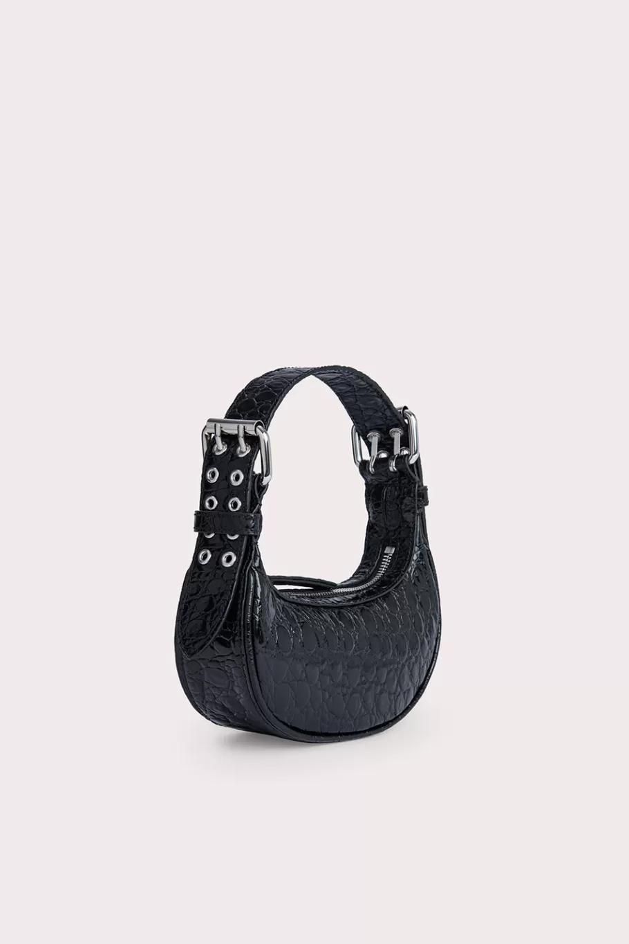 Best Mini Soho Black Circular Croco Embossed Leather Women Mini Bags