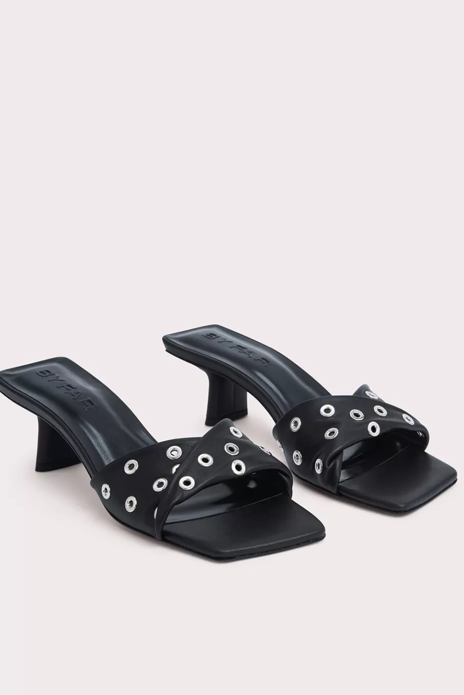 Clearance Rocco Black Nappa Leather And Eyelets Women Sandals