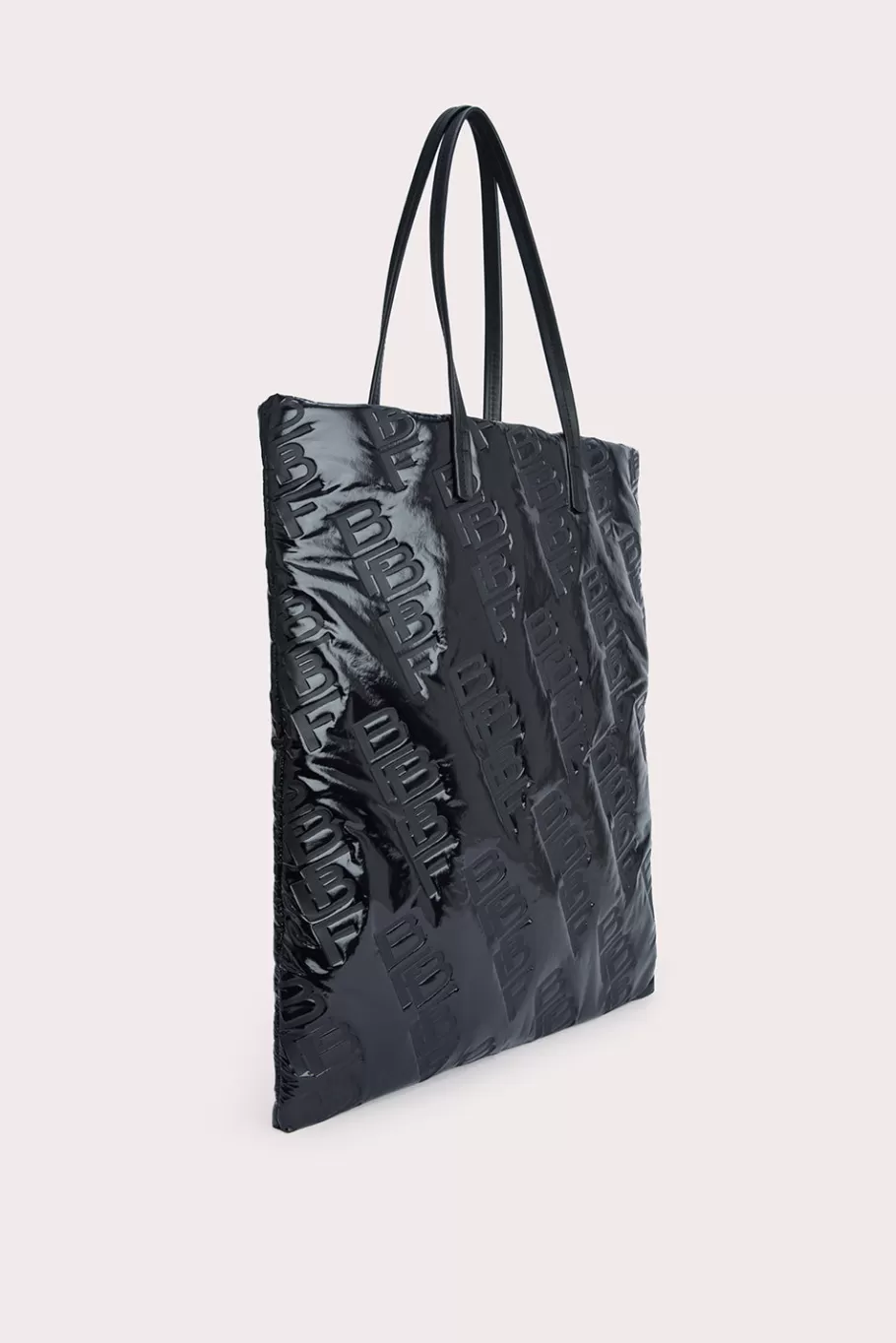 Fashion Slim Tote Black Embossed Shellsuit Fabric And Leather Women Tote Bags