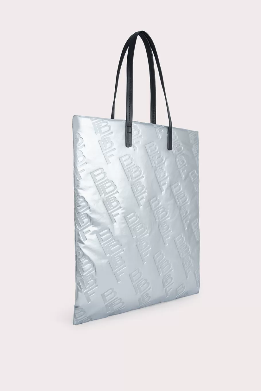 Fashion Slim Tote Silver Embossed Shellsuit Fabric And Leather Women Tote Bags